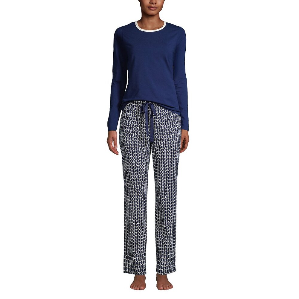 Women's Cotton Jersey Knit Pajamas Set T-Shirt and Pants set Navy Blue size 00 0